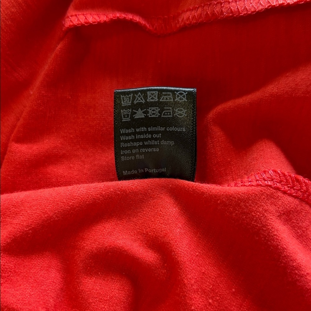 ME+EM Red Cut Out Back Midi Dress Organic Cotton Pockets Tie Back Sz 8 - Picture 14 of 16